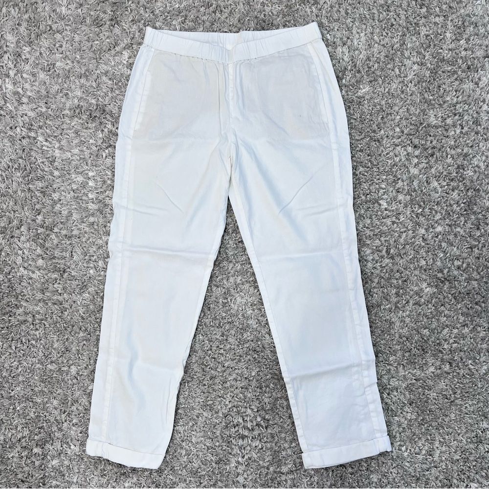 J Jill Stretch Linen Pull On White Cropped pants elastic waistband tapered leg